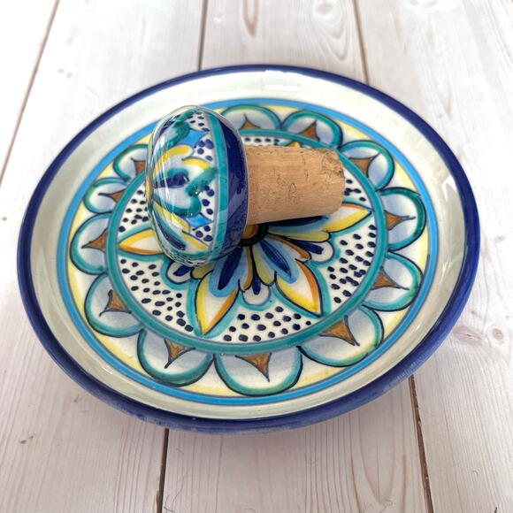 Deruta Italy Hand-Painted Ceramic Pottery Wine Cork Bottle Coaster / Small Plate - Picture 2 of 7